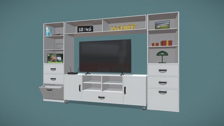 3D TV White Cabinet with Decoration 3D Model