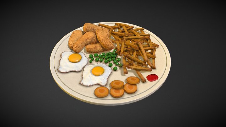 Food Concept Eggs and French Fries 3D Model