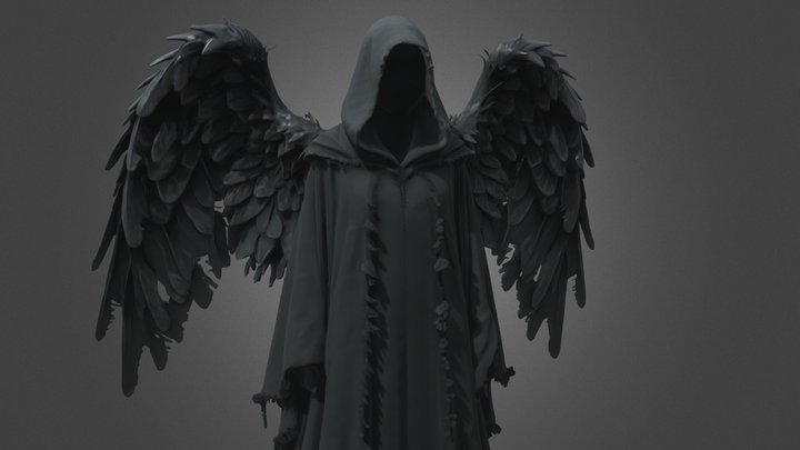 Faceless Fallen Angel of Death Feather Wings