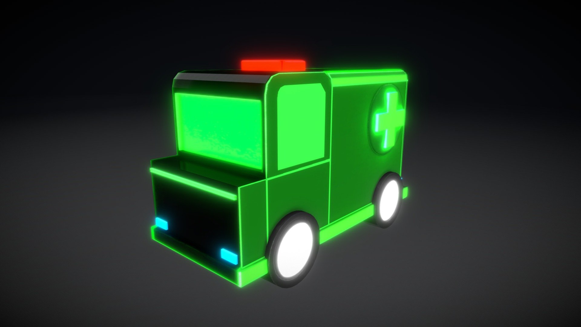 low poly ambulance car green