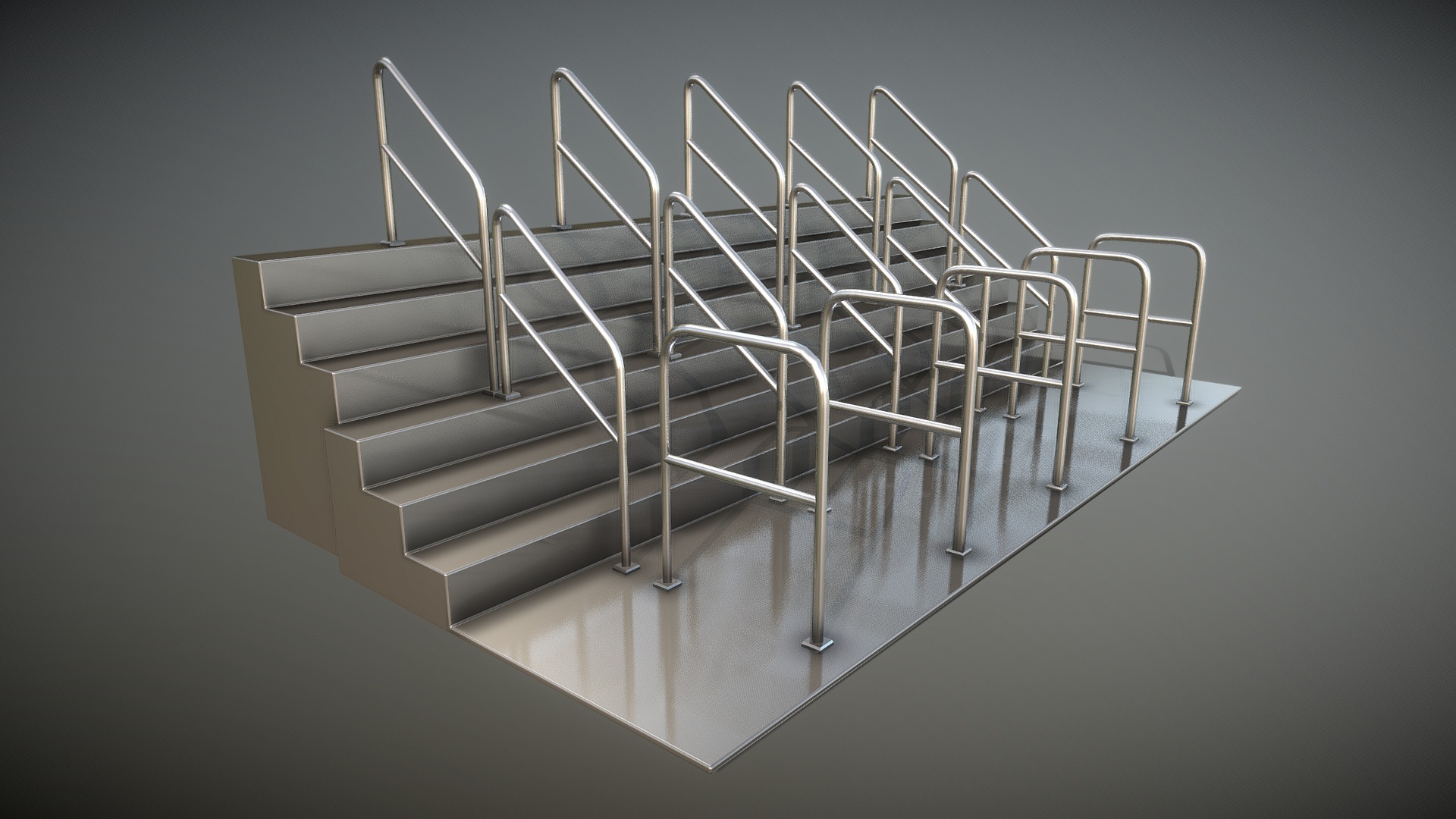 3D model Stainless Steel Railings High and Low-Poly - This is a 3D model of the Stainless Steel Railings High and Low-Poly. The 3D model is about a metal staircase with a metal railing.