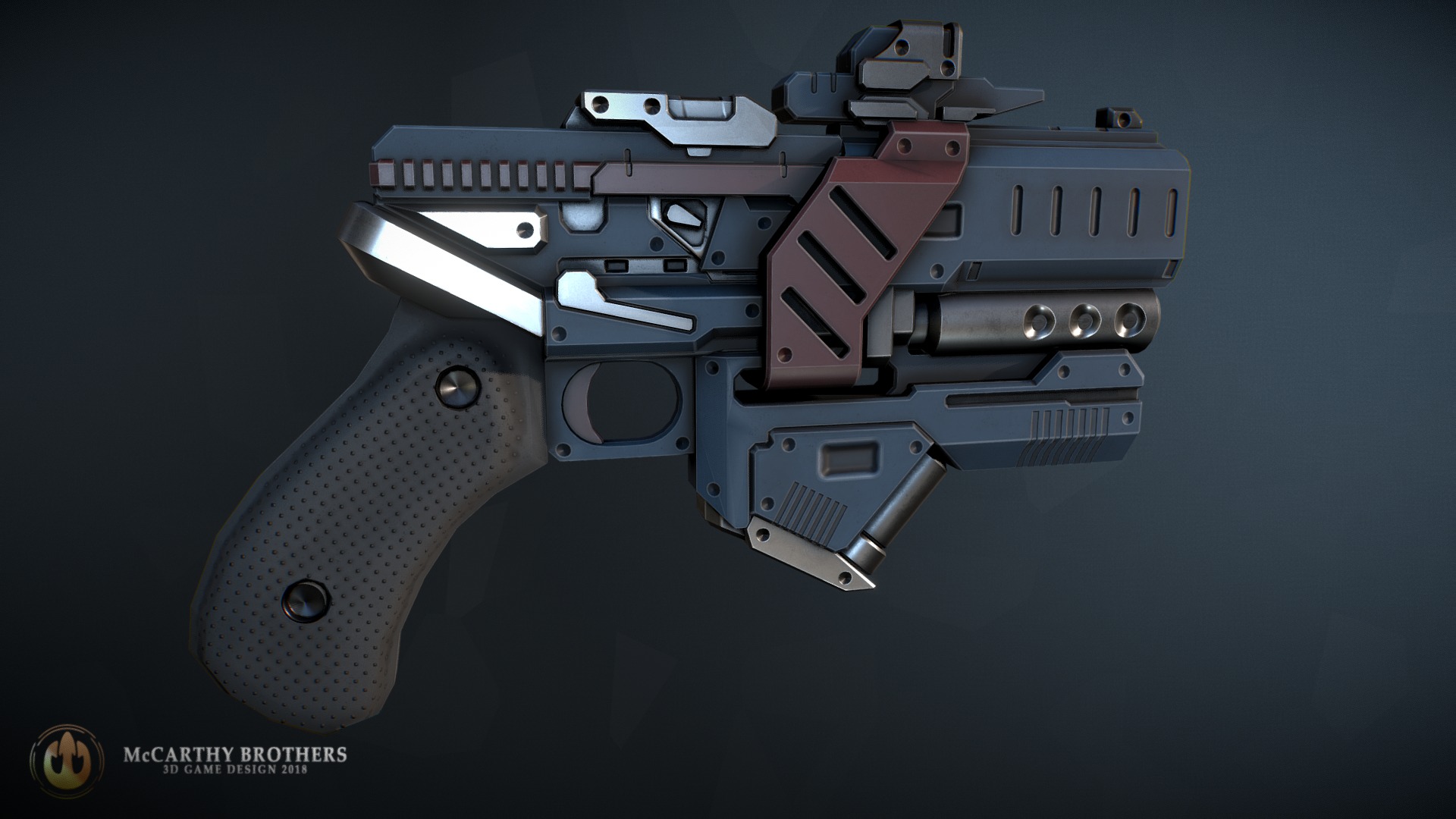 3D model Pulse Pistol - This is a 3D model of the Pulse Pistol. The 3D model is about a silver and black gun.