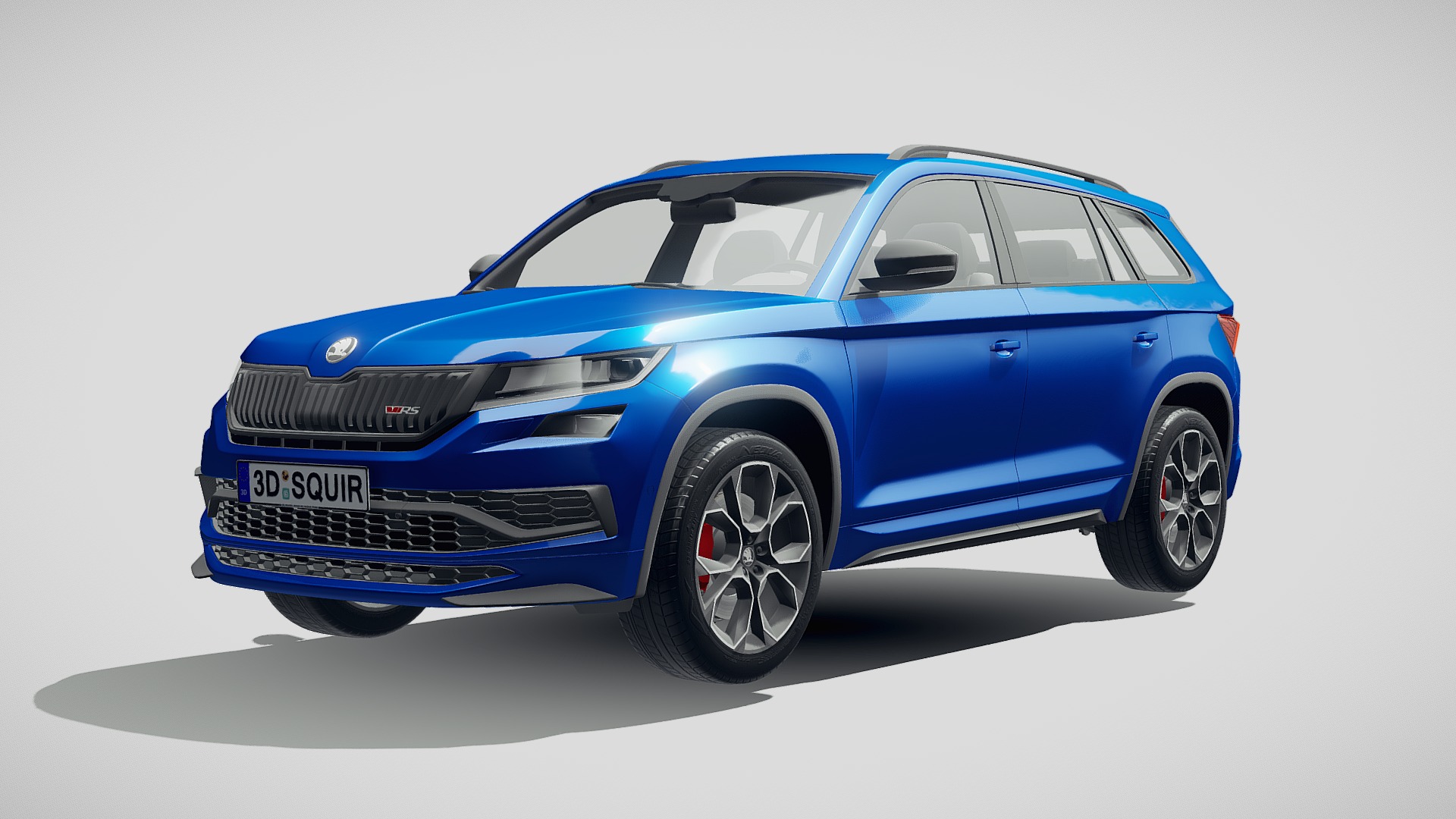 3D model Skoda Kodiaq RS 2019 - This is a 3D model of the Skoda Kodiaq RS 2019. The 3D model is about a blue car with a white background.