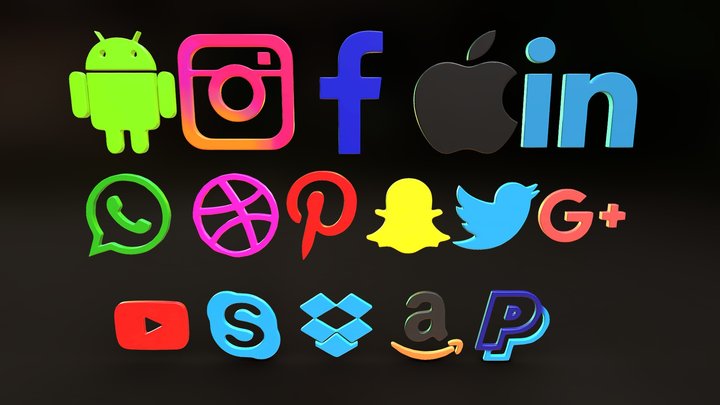 Social Medias Logos 3D 3D Model