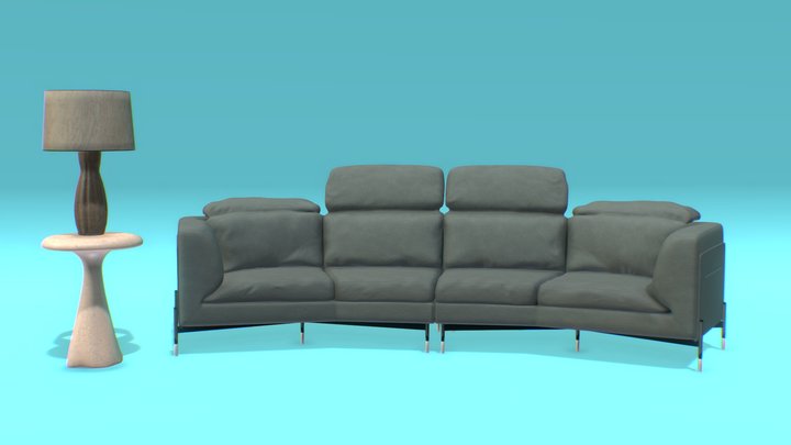 furniture sofa, table lamp, and table 3D Model