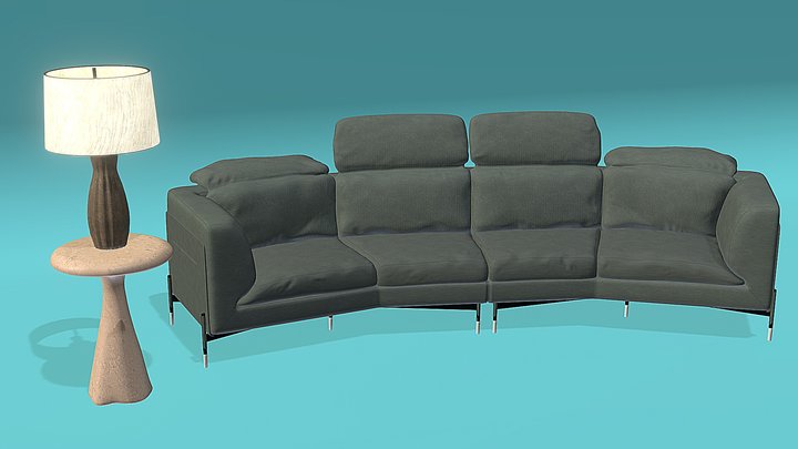 furniture sofa, table lamp, and table 3D Model