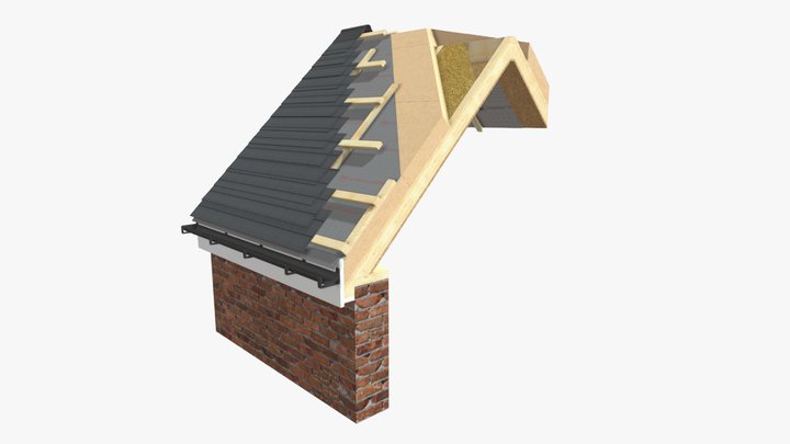 Pitched roof insulation - Boards over rafters. 3D Model