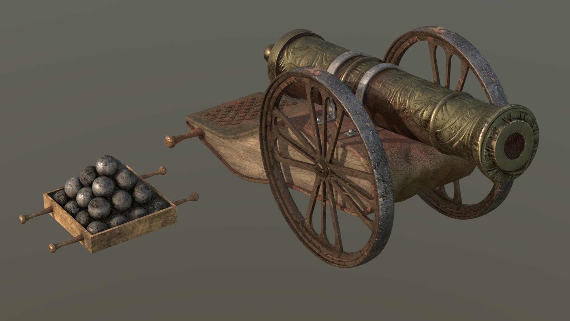 Cannon ceremonial black dust with projectile — Sketchfab embed 3D viewer