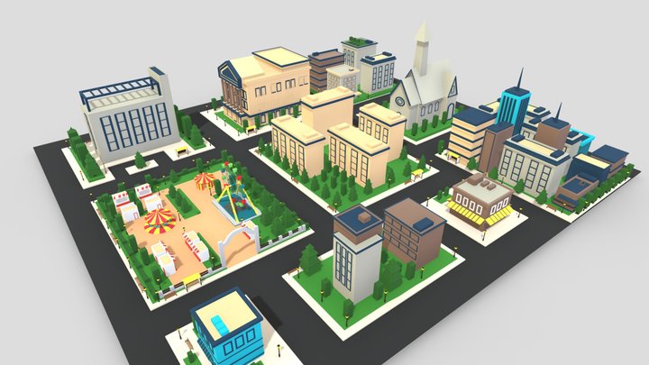 Low Poly Simple City 3D Model