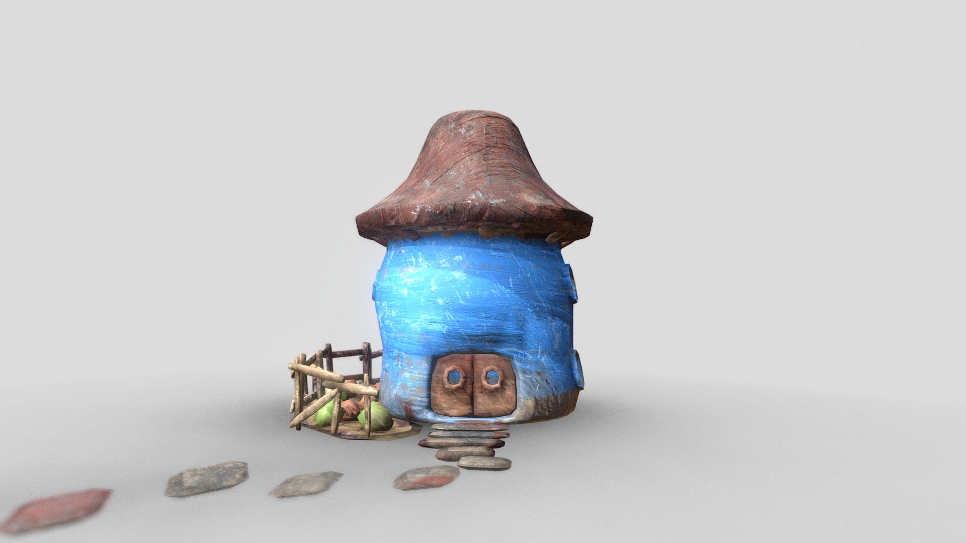 3D model Little House for Toon Characters - This is a 3D model of the Little House for Toon Characters. The 3D model is about a blue and silver lamp.