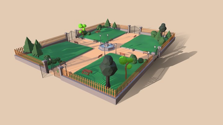 City Park at Sunset 3D Model