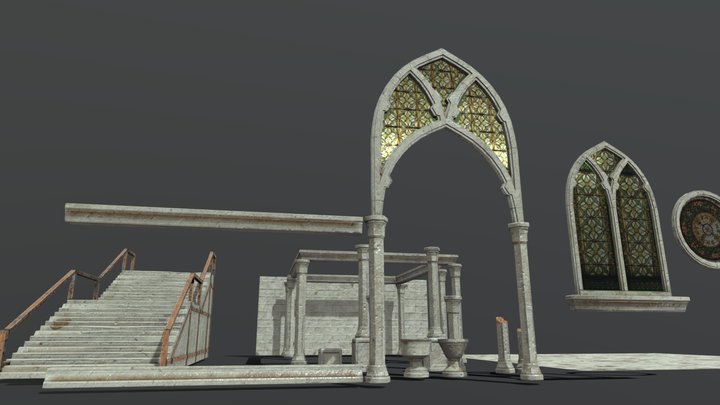 column 3 . Column with arch. Stone column 3D Model