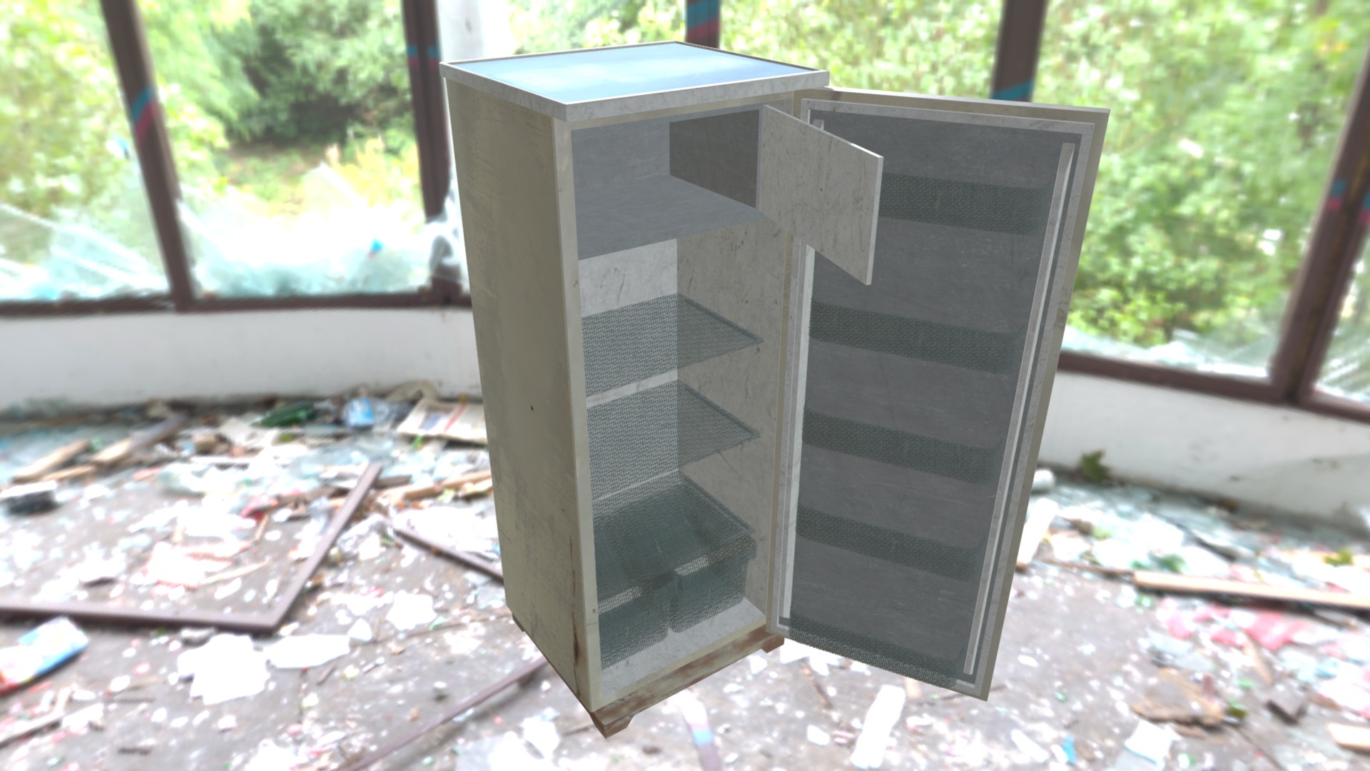 3D model Old refrigerator - This is a 3D model of the Old refrigerator. The 3D model is about a broken television on the ground.