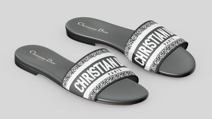 Dior Dway Slides Black Embroidered Cotton 3D Model