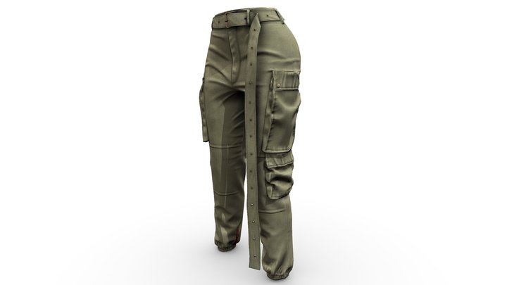 Female Green Cargo Pants 3D Model