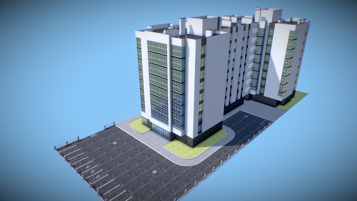 Residential Building with Parking Lot 3D Model