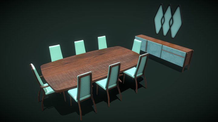Mid Century Dining Room - Game-Ready 3D Model
