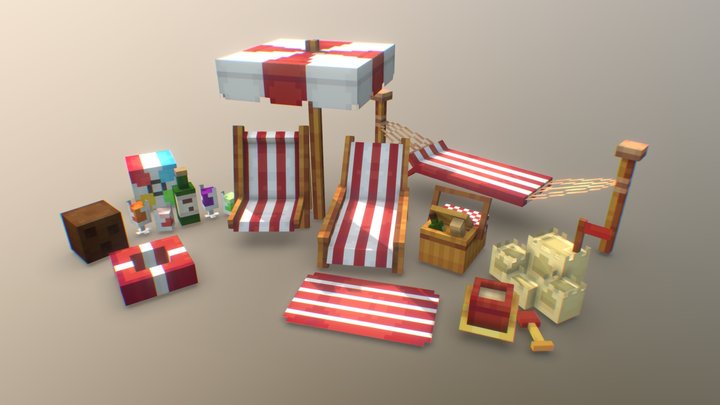Summer Beach Furniture Pack 3D Model
