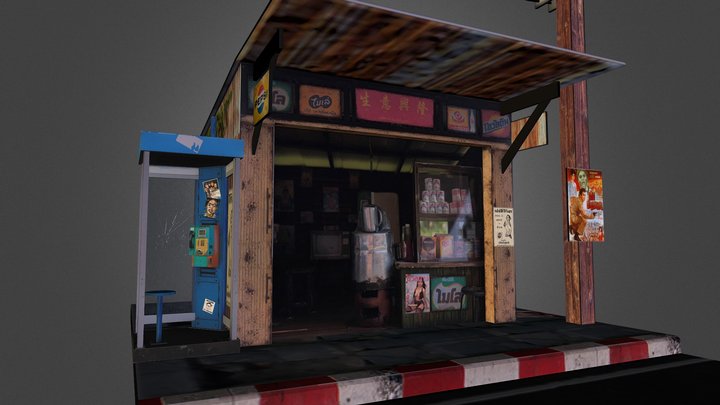Phone Booth And Coffee Shops (Thai vintage) 3D Model