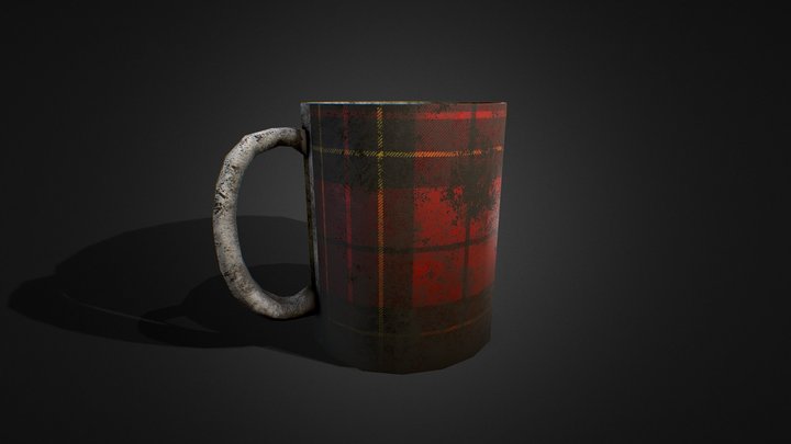 (PBR) Dirty Low Poly Tartan Mug (Game Ready) 3D Model