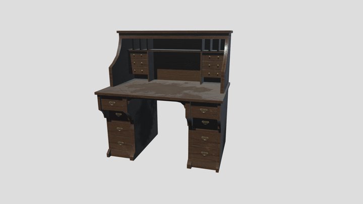 Wooden Desk Game Prop Low Poly 3D Model