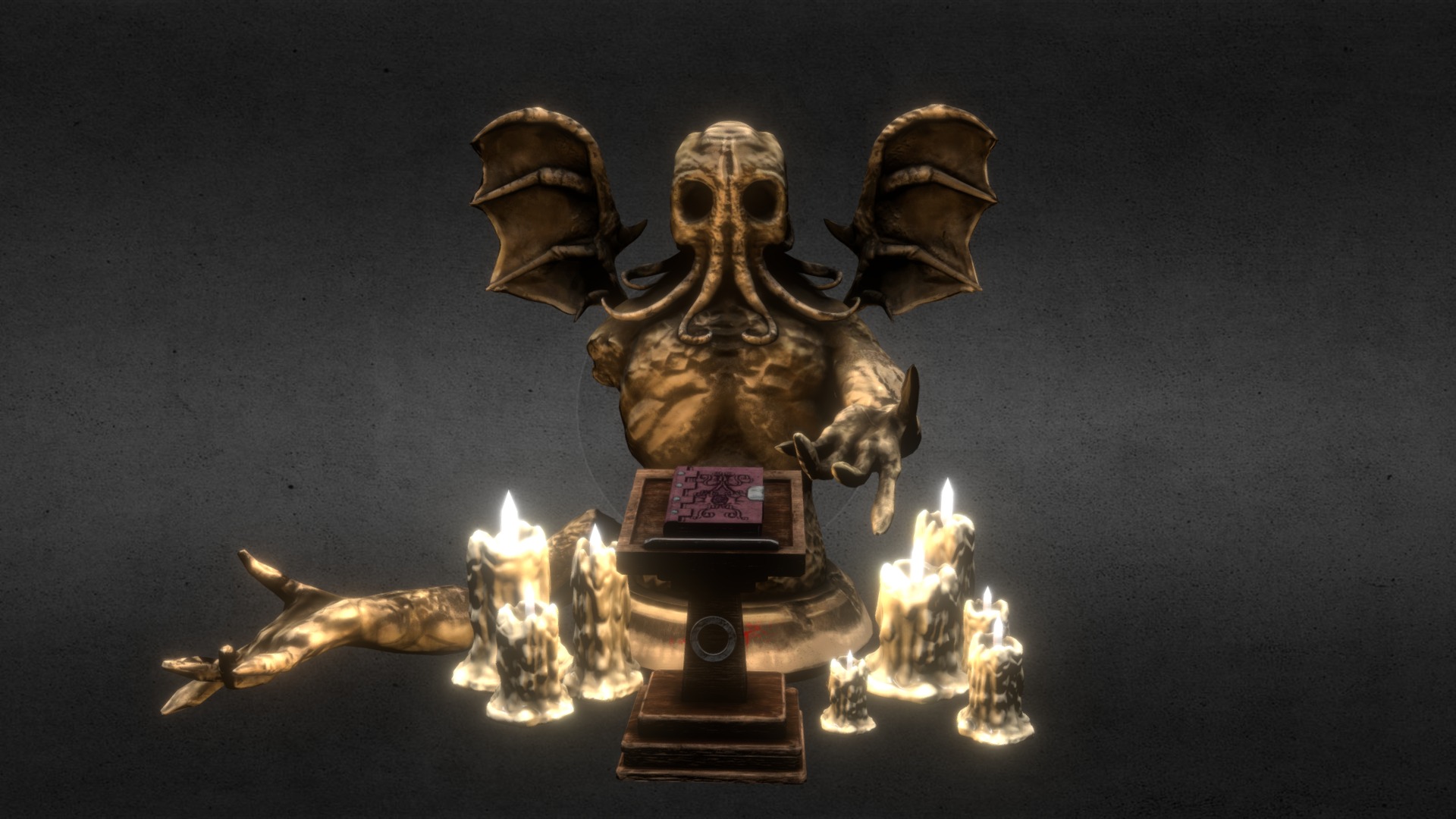 3D model Idol of The Elder (Dunwich Horror) - This is a 3D model of the Idol of The Elder (Dunwich Horror). The 3D model is about a metal robot with fire and flames.