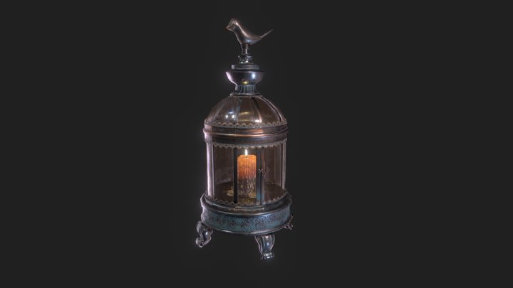 Vintage lantern with candle 3D Model