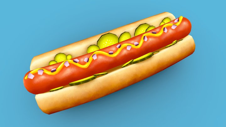 Handpainted Hotdog 3D Model