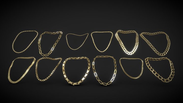Rappers Chains Jewelry Cuban Link- low poly pack 3D Model