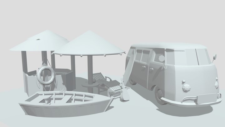 By the ocean - 5 modeled props 3D Model