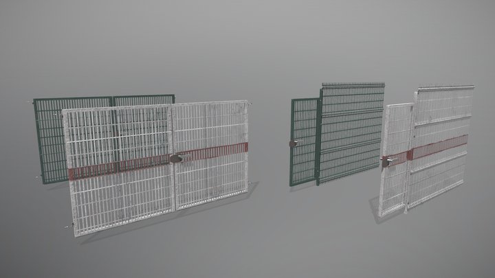 Metal fence with gate 3D Model