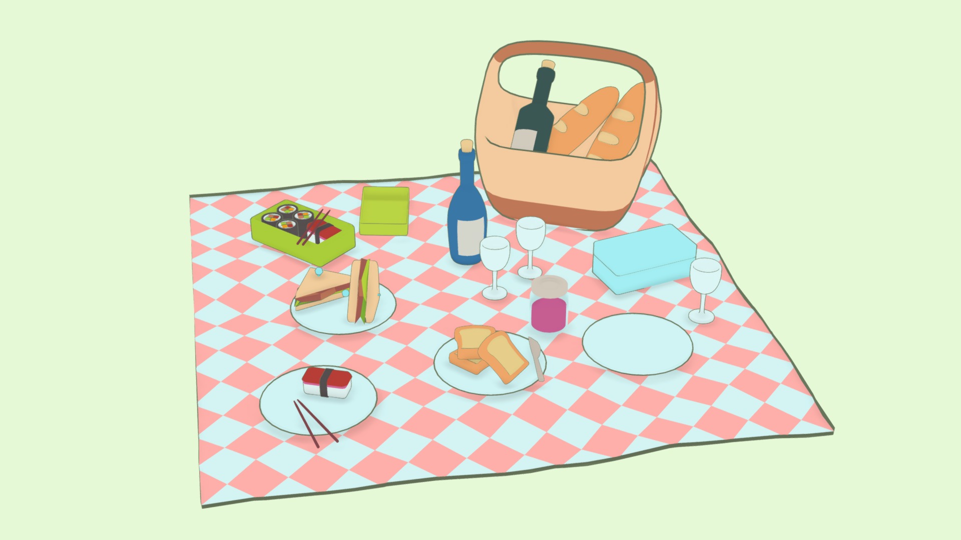 3D model Picnic Set - This is a 3D model of the Picnic Set. The 3D model is about diagram.