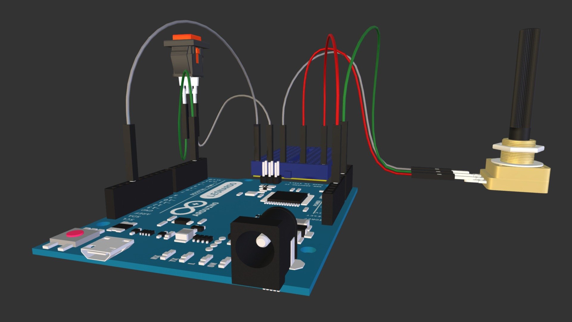 Button and Potentiometer Connected to Arduino Buy Royalty Free 3D