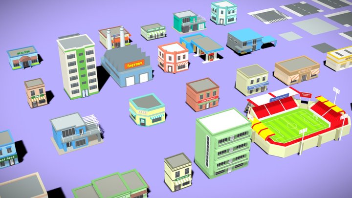 Mega City Assets Pack (Low Poly) 3D Model
