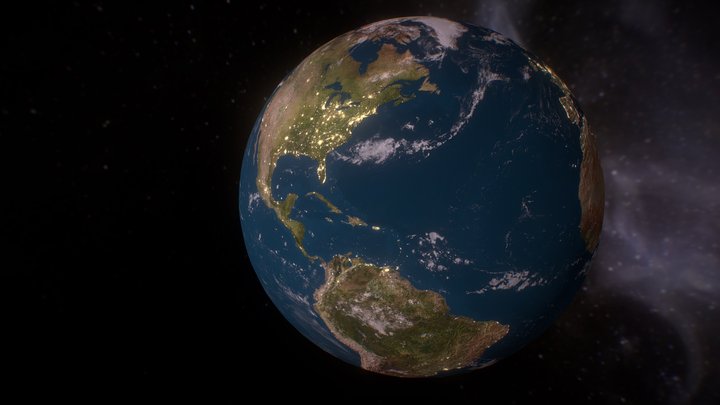 Earth Rotation - 8K with Night Emissions 3D Model