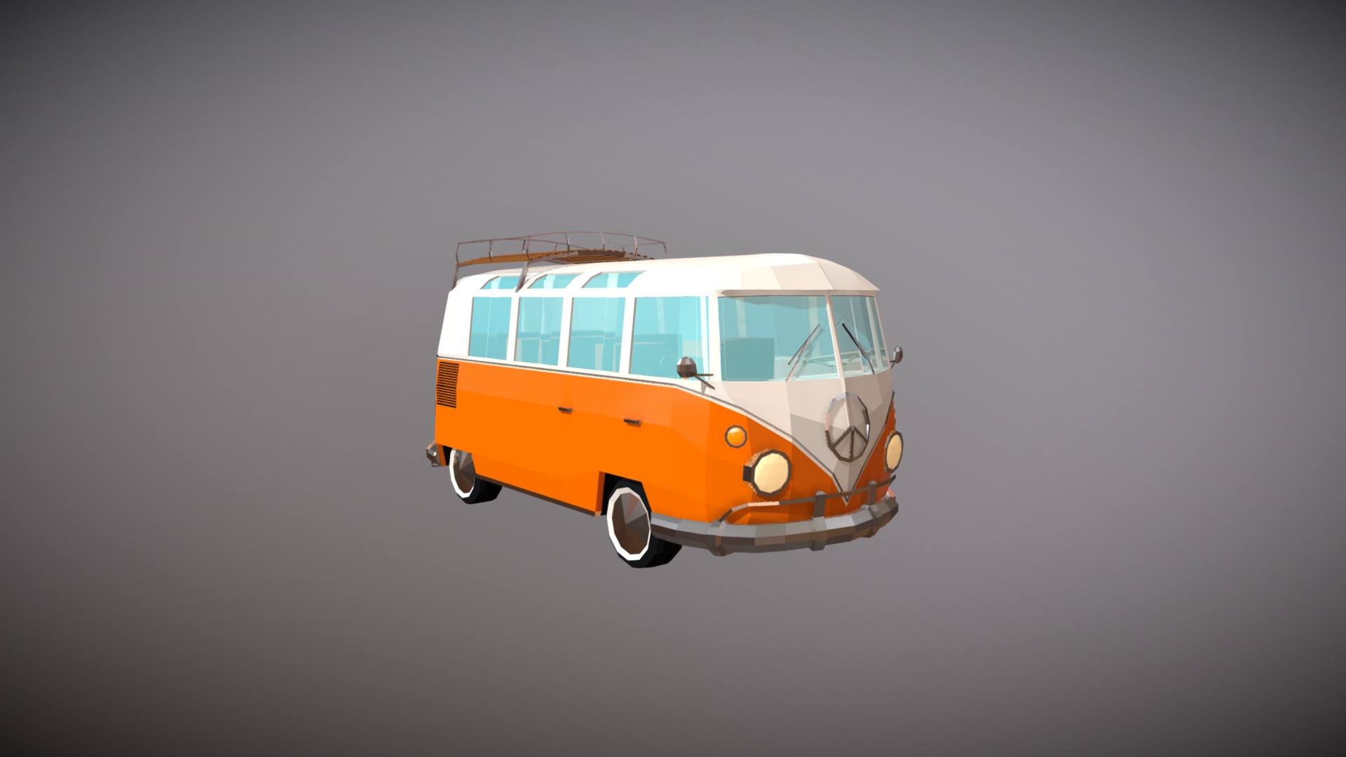 3D model Low Poly Camper Van 1 - This is a 3D model of the Low Poly Camper Van 1. The 3D model is about a small orange and white bus.