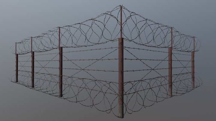 Old rusted barbwire fence 3D Model