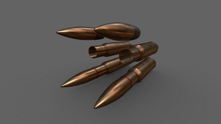 Low - High poly bullet with sleeve (game ready) 3D Model