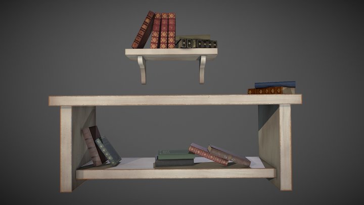 Vintage & Bookshelves (Painted Wood) 3D Model
