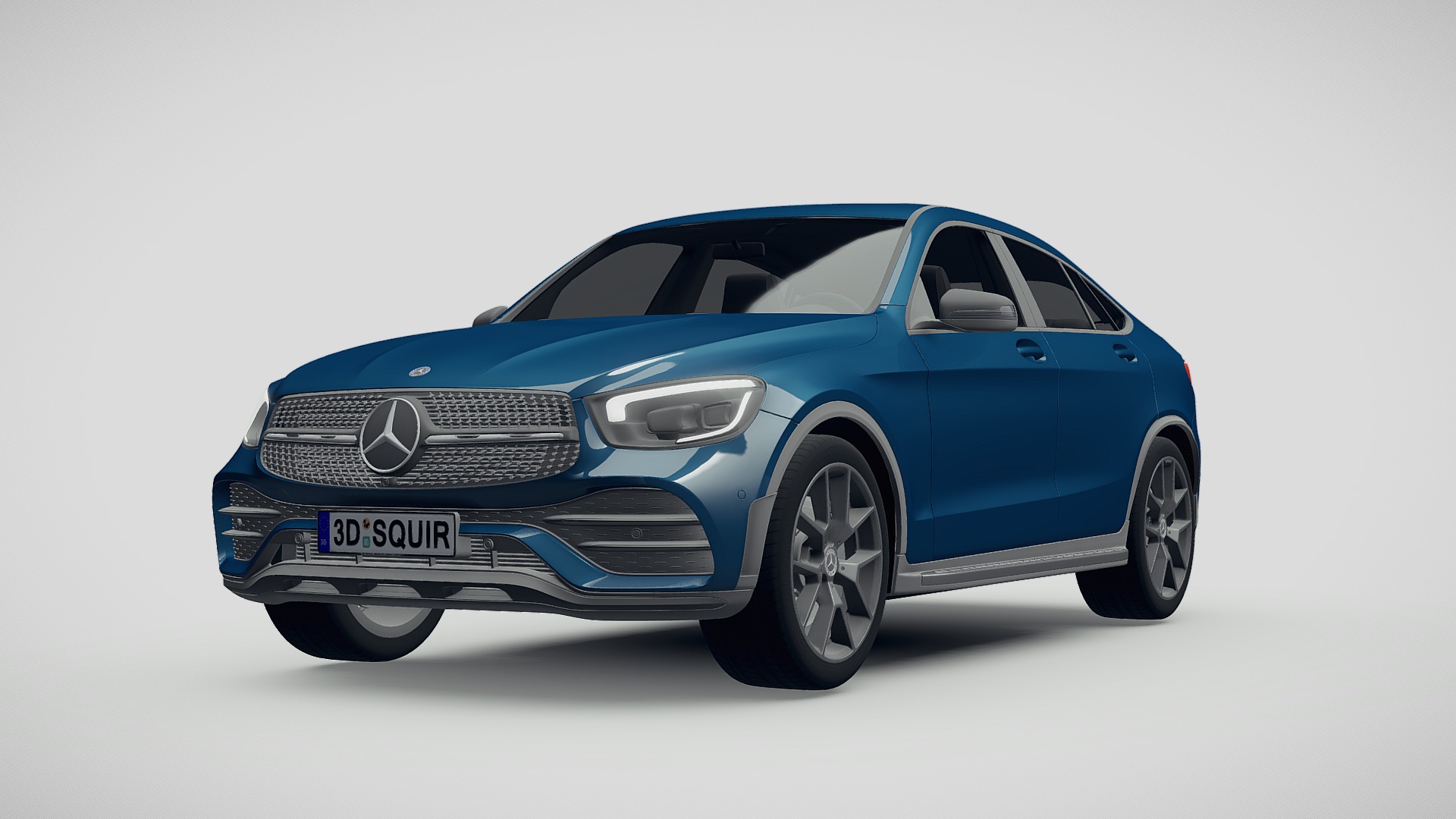 3D model Mercedes-Benz GLC coupe 2020 - This is a 3D model of the Mercedes-Benz GLC coupe 2020. The 3D model is about a blue car with a white background with Holden Arboretum in the background.