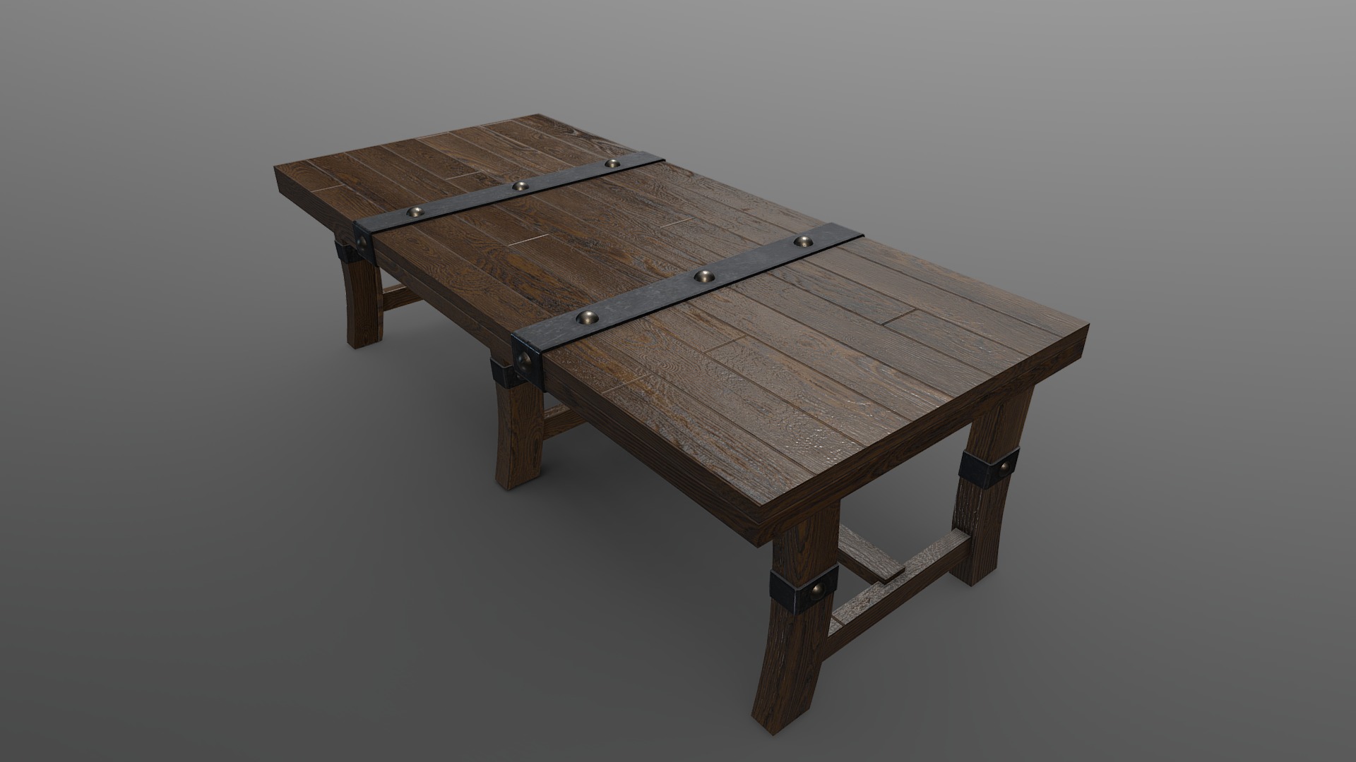 3D model Medieval Table - This is a 3D model of the Medieval Table. The 3D model is about a wooden table with a metal frame.