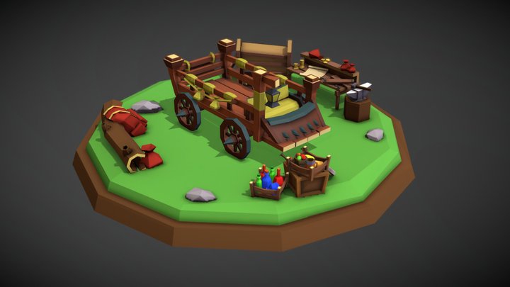 Low-Poly Merchant Cart 3D Model