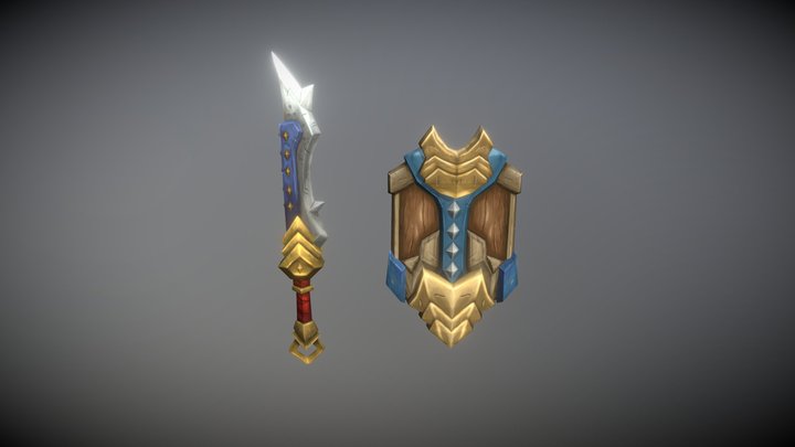 Hand Painted Sword and Shield 3D Model