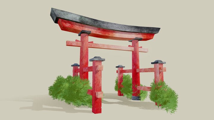 Low-Poly Torii Gate 3D Model