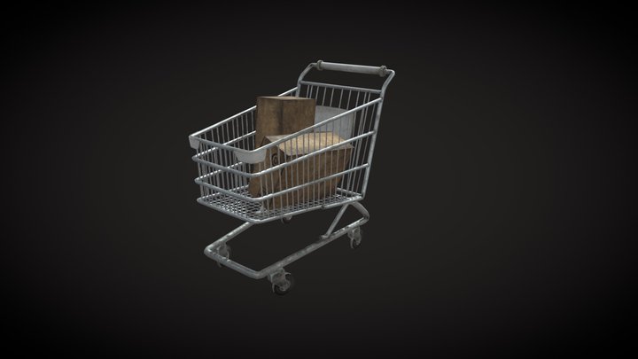 Shopping trolley &  Cardboard box 3D Model