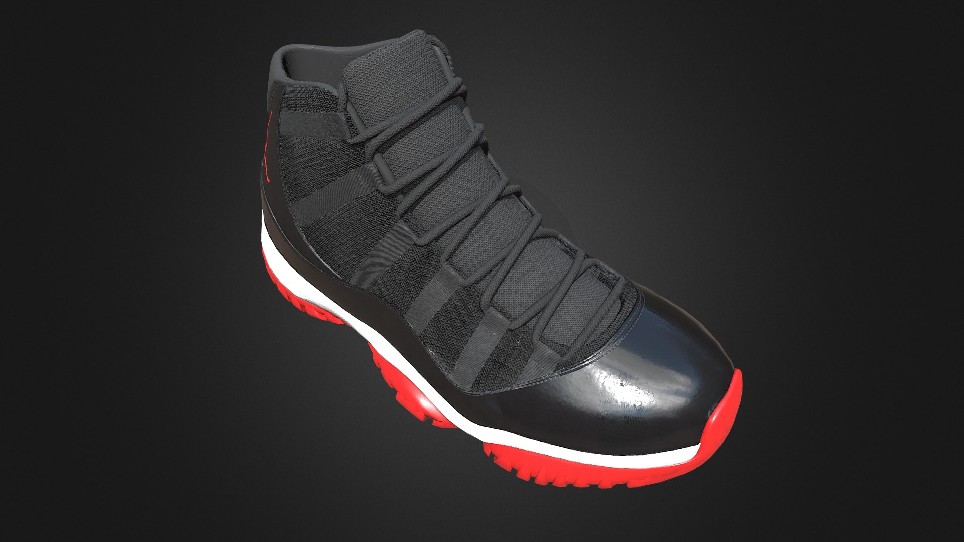 3D model Sneakers Nike Air Jordan 11 Retro - This is a 3D model of the Sneakers Nike Air Jordan 11 Retro. The 3D model is about a black and red shoe.