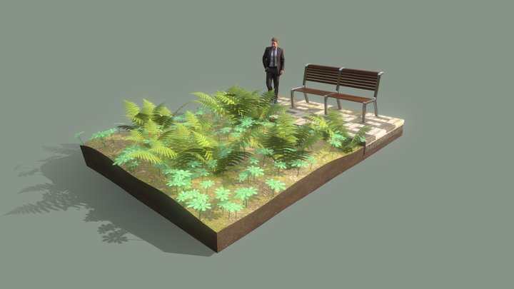 Ferns and a Bench 3D Model