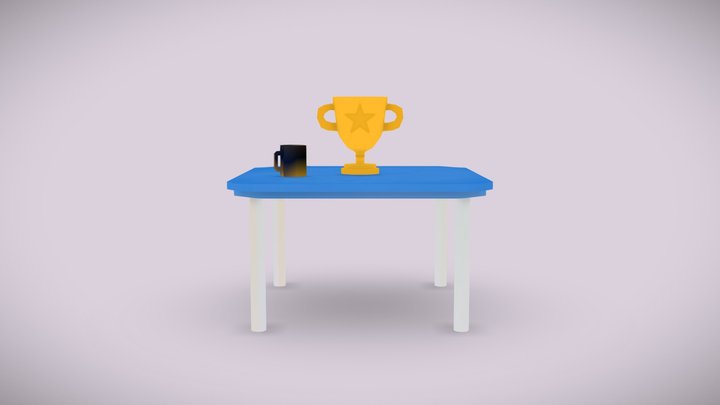 Subway Surfers' styled trophy, table and mug 3D Model