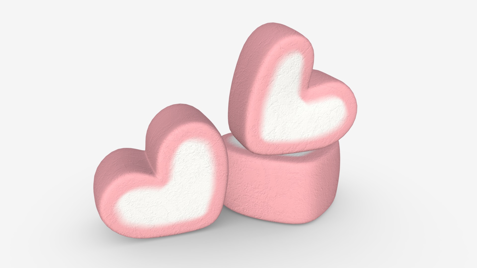 3D model Marshmallows candy heart shape model - This is a 3D model of the Marshmallows candy heart shape model. The 3D model is about a pink heart shaped object.