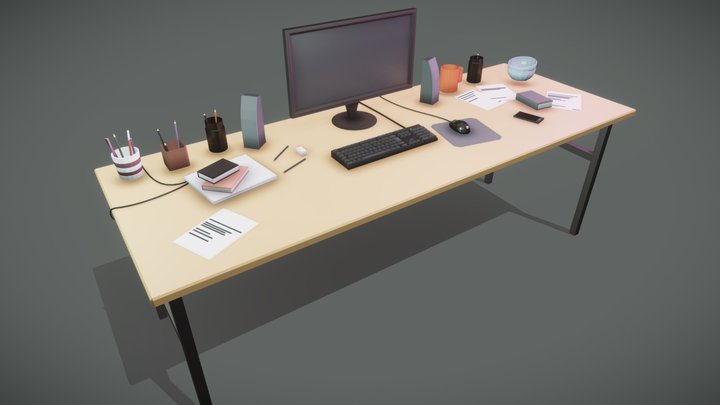 Desk Low-Poly 3D Model